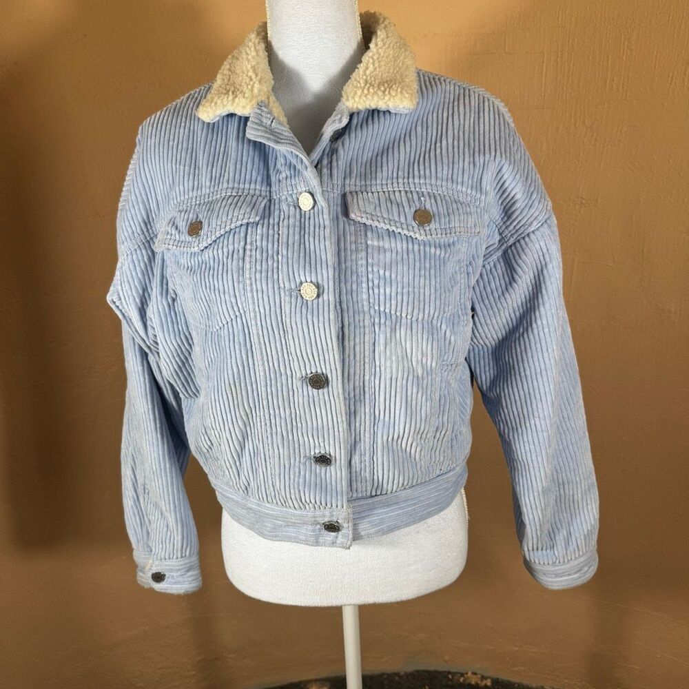 BDG Urban Outfitters Sherpa-Lined Corduroy Trucker Jacket | Baby Blue | Size XS